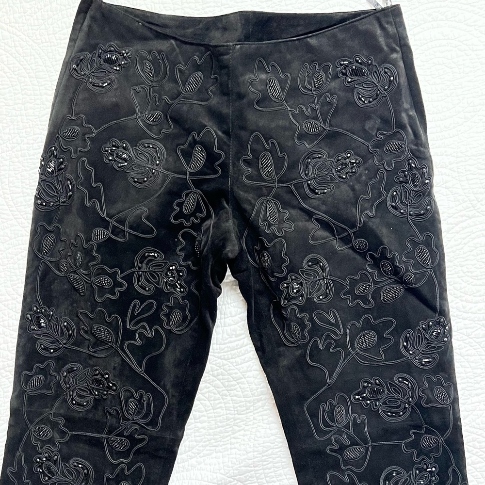 Bebe suede beaded embroidery pants